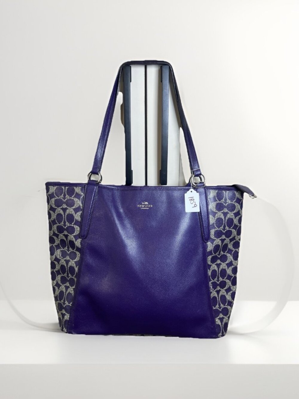 COACH (2014) Bailey Violet Saffiano Leather Coated Canvas Tote Shoulder Handbag